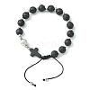 3Pcs 3 Style Gemstone Round & Cross Braided Bead Bracelets BJEW-TA00321-3