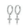 Rhodium Plated 925 Sterling Silver Cross Dangle Hoop Earrings HE1465-2-1