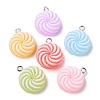 Translucent Resin Flat Round Pendants RESI-A025-03-1