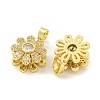 Rotatable Flower Charms Rack Plating Brass Clear Cubic Zirconia Pendants KK-M291-02G-2