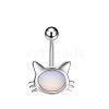 304 Stainless Steel Pave Cat Eye Curved Barbell Belly Rings WGA6DCC-02-2