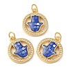 Flat Round with Hamsa Hand Rack Plating Brass Cubic Zirconia Pendants KK-K385-052G-2