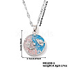 Brass Coral & Blue Enamel Round Universe Star Glitter Pendant Dapped Chain Necklaces for Women HP9168-1-1