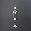 Natural Dalmatian Jasper Star Sun Catcher Hanging Ornaments with Brass Sun HJEW-PW0002-13B-1