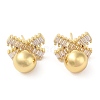 Rack Plating Brass Micro Pave Clear Cubic Zirconia Stud Earrings for Women EJEW-G394-35G-1