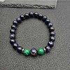 Scorpio Round Synthetic Blue Goldstone & Natural Agate Dyed Stretch Bracelets for Women Men EA3132-9-1