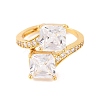 Square Brass Micro Pave Clear Cubic Zirconia Adjustable Rings RJEW-U009-03B-G-2