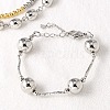 Brass Round Beaded Link  Bracelets for Women BJEW-S159-02A-P-1