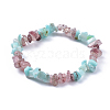 Natural Amazonite & Strawberry Quartz Chip Stretch Bracelets BJEW-JB04490-04-7