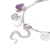 Natural Fluorite Chips & Moon Charms Anklet AJEW-AN00512-06-4