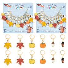 Autumn Theme Alloy Enamel Maple Leaf/Pumpkin/Acorn Locking Stitch Markers HJEW-PH01826