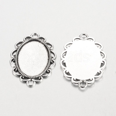 Oval Tibetan Style Alloy Cabochon Connector Settings PALLOY-K112-15AS-RS-1