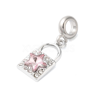 Rack Plating Alloy Light Rose Rhinestone European Dangle Charms PALLOY-S189-40P-1