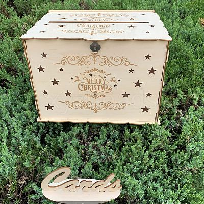 Rectangle Hollow Wood Wedding Card Box with Iron Lock HULI-PW0002-147B-1