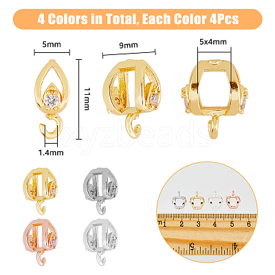 16Pcs 4 Colors Rack Plating Brass Micro Pave Cubic Zirconia Hanger Links KK-DC0003-65-1