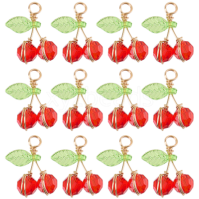 40Pcs Cherry Glass Pendants FIND-SC0016-51-1