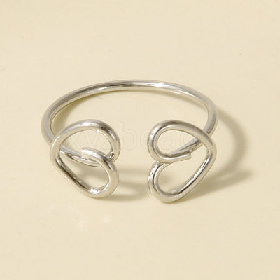 Adjustable 304 Stainless Steel Heart Cuff Open Rings GG9585-1-1