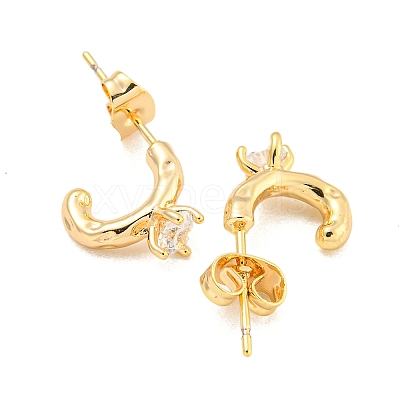 Brass Micro Pave Clear Cubic Zirconia Stud Earrings EJEW-U009-02G-1