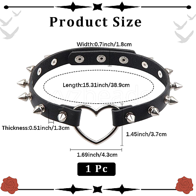 Adjustable Adjustable Gothic PU Leather Alloy Spike Rivet Heart Choker Necklaces for Women NJEW-WH20816-006P-B-1
