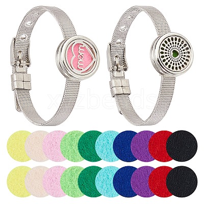 2Pcs 2 Styles Stainless Steel Watch Band Bracelets BJEW-HS0001-15A-1