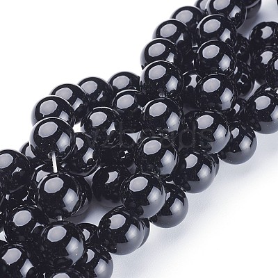 Natural Dyed & Heated Black Onyx Round Beads Strands X-GSR12mmC097-1