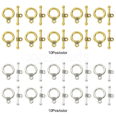 20Pcs 2 Colors Tibetan Style Alloy Toggle Clasps FIND-YW0004-22-1