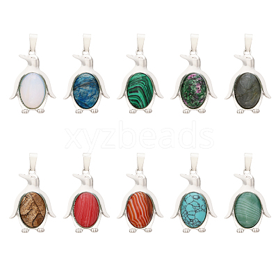 10Pcs 10 Styles Natural & Synthetic Mixed Gemstone Pendants G-GL0001-06-1
