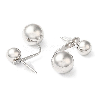Rack Plating Brass Round Ball Front Back Stud Earrings EJEW-Q766-01P-1