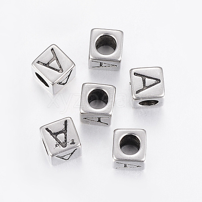 304 Stainless Steel Large Hole Letter European Beads STAS-H428-01AS-A-1
