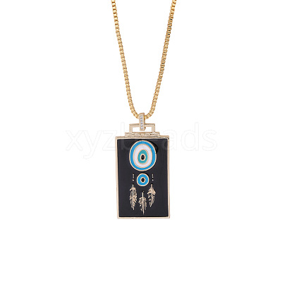 Brass Enamel Rectangle with Evil Eye Pendant Necklaces FS-WG7D7CE-05-1