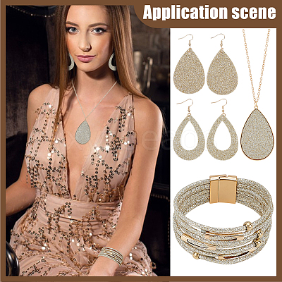 Imitation Leather Teardrop Pendant Necklace & Dangle Earrings & Multi-Strand Bracelet SJEW-UN0001-18A-1