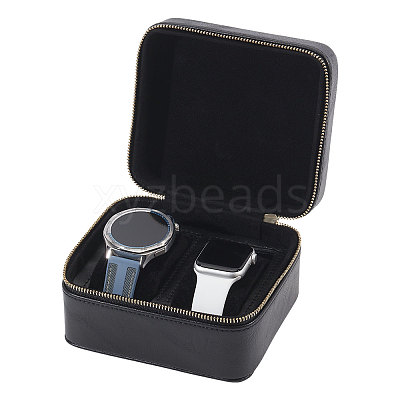 Imitation Leather Double Watch Storage Zipper Boxes CON-WH0089-227A-1