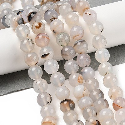 Natural Dendritic Agate Beads Strands G-A248-A07-02-1