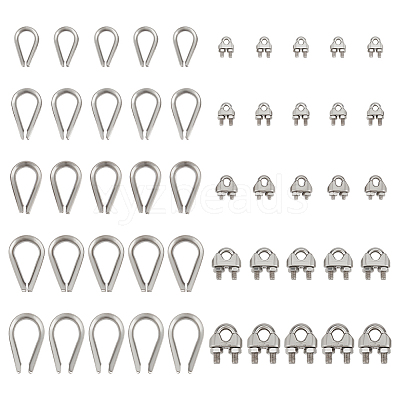 25Pcs 5 Styles 304 Stainless Steel Wire Rope Cable Clip Clamp STAS-PH0007-68-1