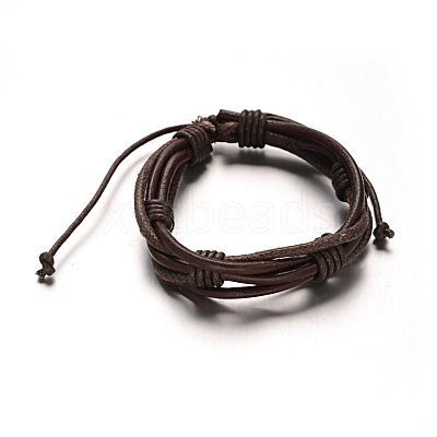 Adjustable Genuine Leather Cord Braided Multi-Strand Bracelets X-BJEW-M169-05-1