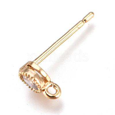 Brass Micro Pave Cubic Zirconia Stud Earring Findings KK-F728-59G-NF-1