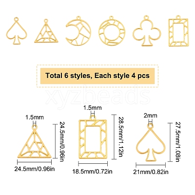 24Pcs 6 Styles Zinc Alloy Open Back Bezel Pendants PALLOY-SC0003-55G-1