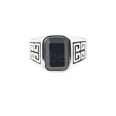 304 Stainless Steel & Obsidian Finger Rings for Men FS-WG9DF95-02-1
