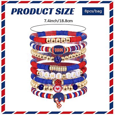 8Pcs 1Bag Rugby Polymer Clay Heishi & CCB Plastic Beaded Stretch Bracelets Set BJEW-PA0001-12A-1