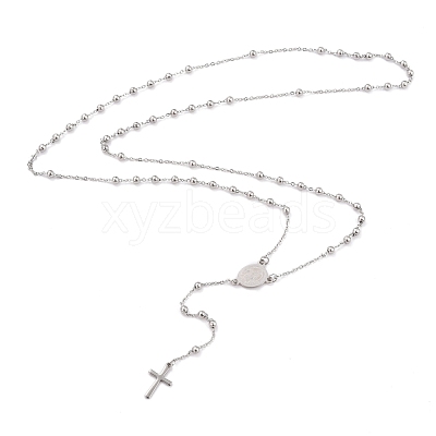 Non-Tarnish 304 Stainless Steel Rosary Bead Necklaces For Religion X-STAS-B021-02P-1
