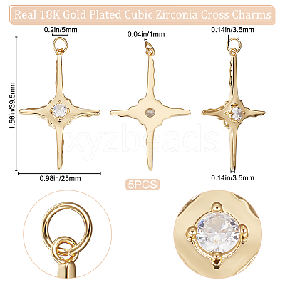 5Pcs Brass Micro Pave Clear Cubic Zirconia Pendants ZIRC-BBC0002-12-1