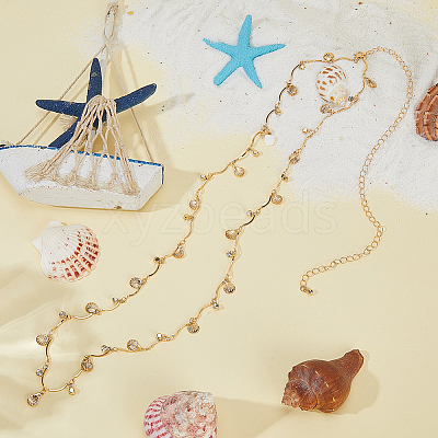 Ocean Iron Glass Rhinestone Shell Shape Tassel Waist Belly Body Chains for Women AJEW-WH20019-86-1