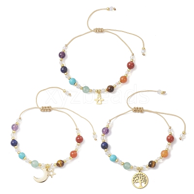 3Pcs Chakra 304 Stainless Steel Charm Bracelets BJEW-JB12564-05-1