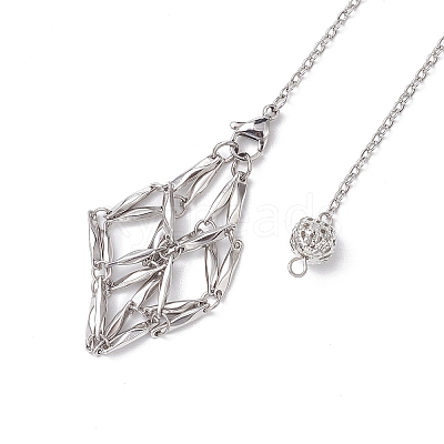 Non-Tarnish Stainless Steel Braided Chain Macrame Pouch Empty Stone Holder Dowsing Pendulums PALLOY-JF02738-03-1
