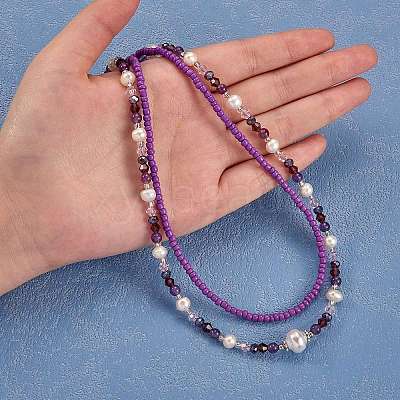 Glass Seed Beaded Necklaces Set NJEW-SW00006-05-1