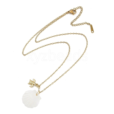 Summer Beach Brass Cubic Zirconia Sea Animal Pendant Necklaces for Women NJEW-B118-03G-01-1