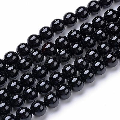 Natural Dyed & Heated Black Onyx Round Bead Strands G-T055-6mm-10-1