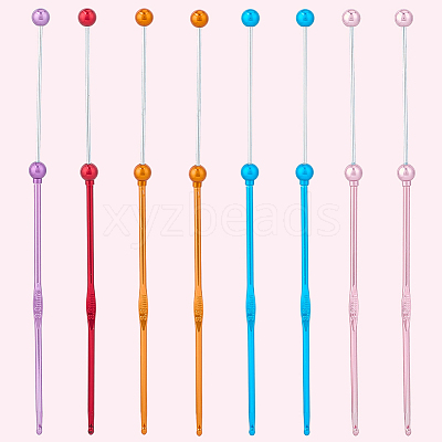 8Pcs 5 Colors DIY Alloy Beadable Crochet Hooks AJEW-CP0006-89-1