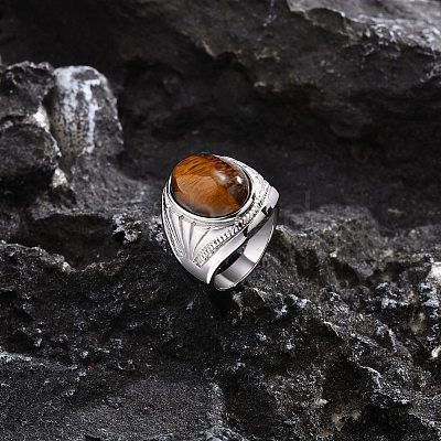 Oval Natural Tiger Eye Finger Rings PW-WG14D78-05-1