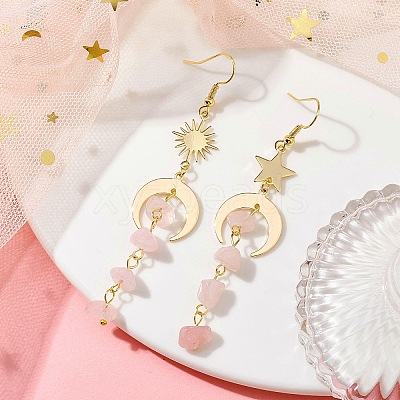 Moon & Sun & Star Brass Asymmetrical Earrings EJEW-JE05461-02-1